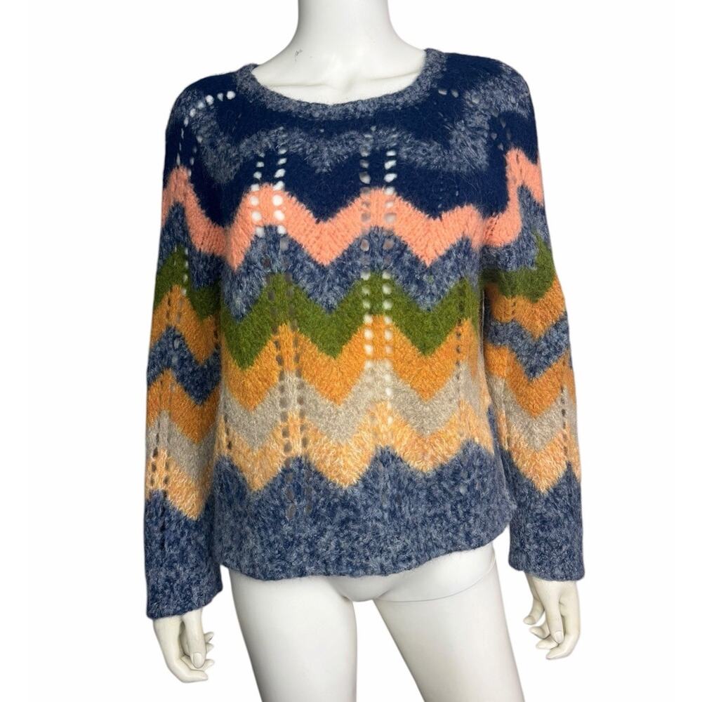 Mother Women L Multicolor The Boat Square Chevron Stripe Alpaca Blend Jumper EUC